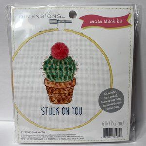 Dimensions Cross Stich Kit Cactus Stuck On You 6" Thread Aida Fabric Hoop Needle